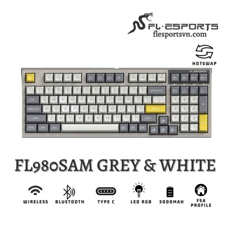 Bàn phím cơ FL-Esports FL980 SAM Grey White 1