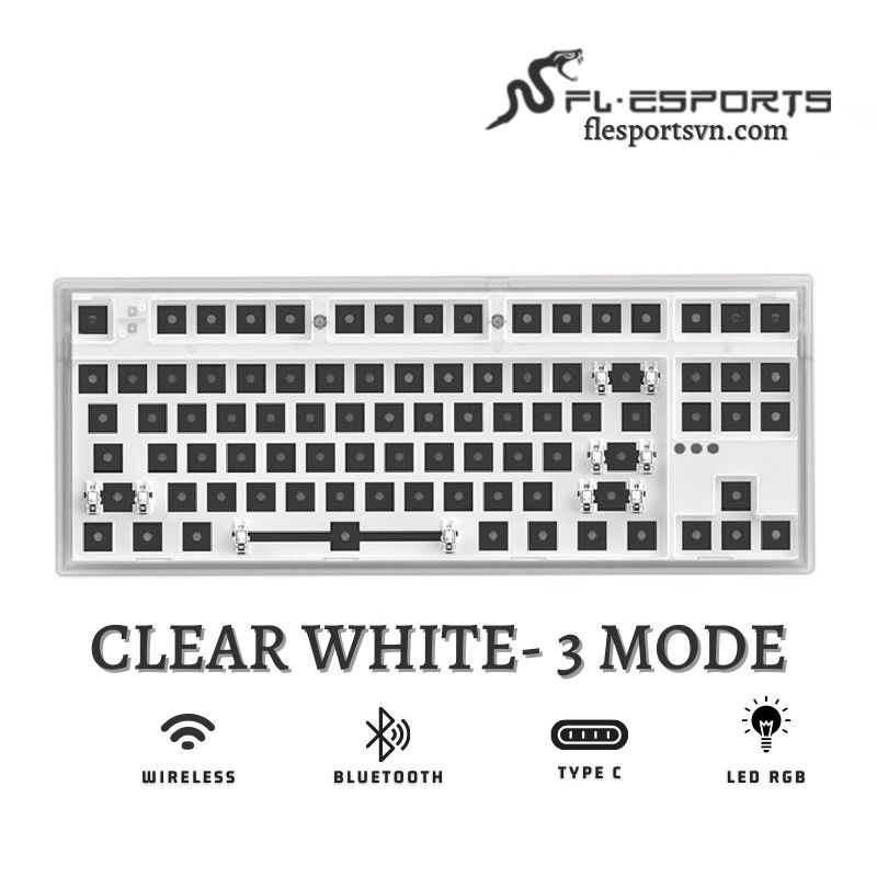 Kit bàn phím cơ FL-Esports MK870 Clear White 3 Mode 1