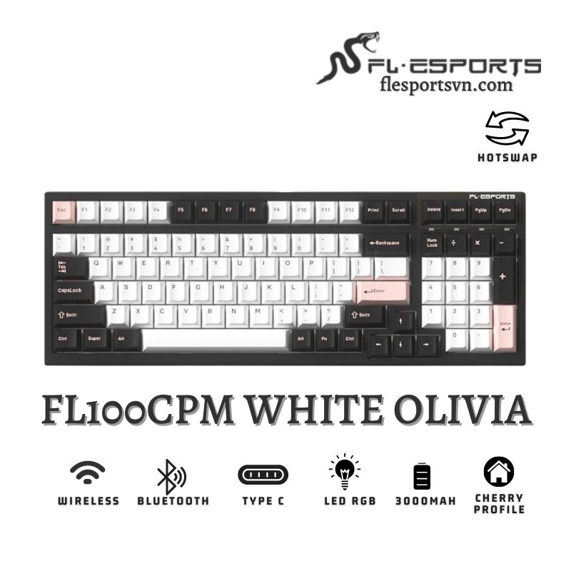 Bàn phím cơ FL-Esports FL100 CPM White Olivia 1